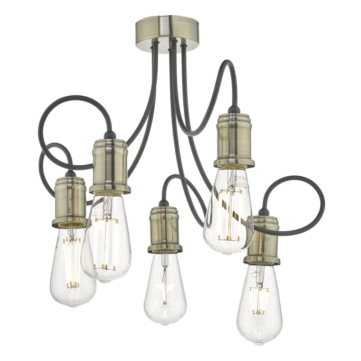 Alzbet 5 Light Semi Flush Antique Brass & Black