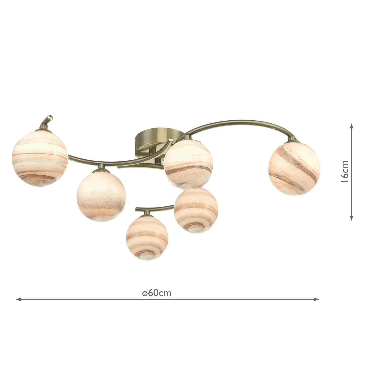 Atiya 6 Light Semi Flush Antique Brass With Planet Art Glass - Image 7