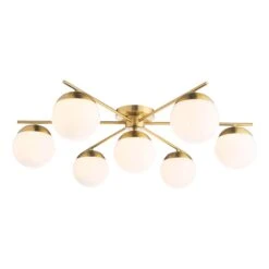 Bombazine 7 Light Semi-Flush Natural Brass And Opal Glass