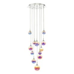Cesario 12 Light Cluster Pendant Polished Chrome Iridised Glass LED