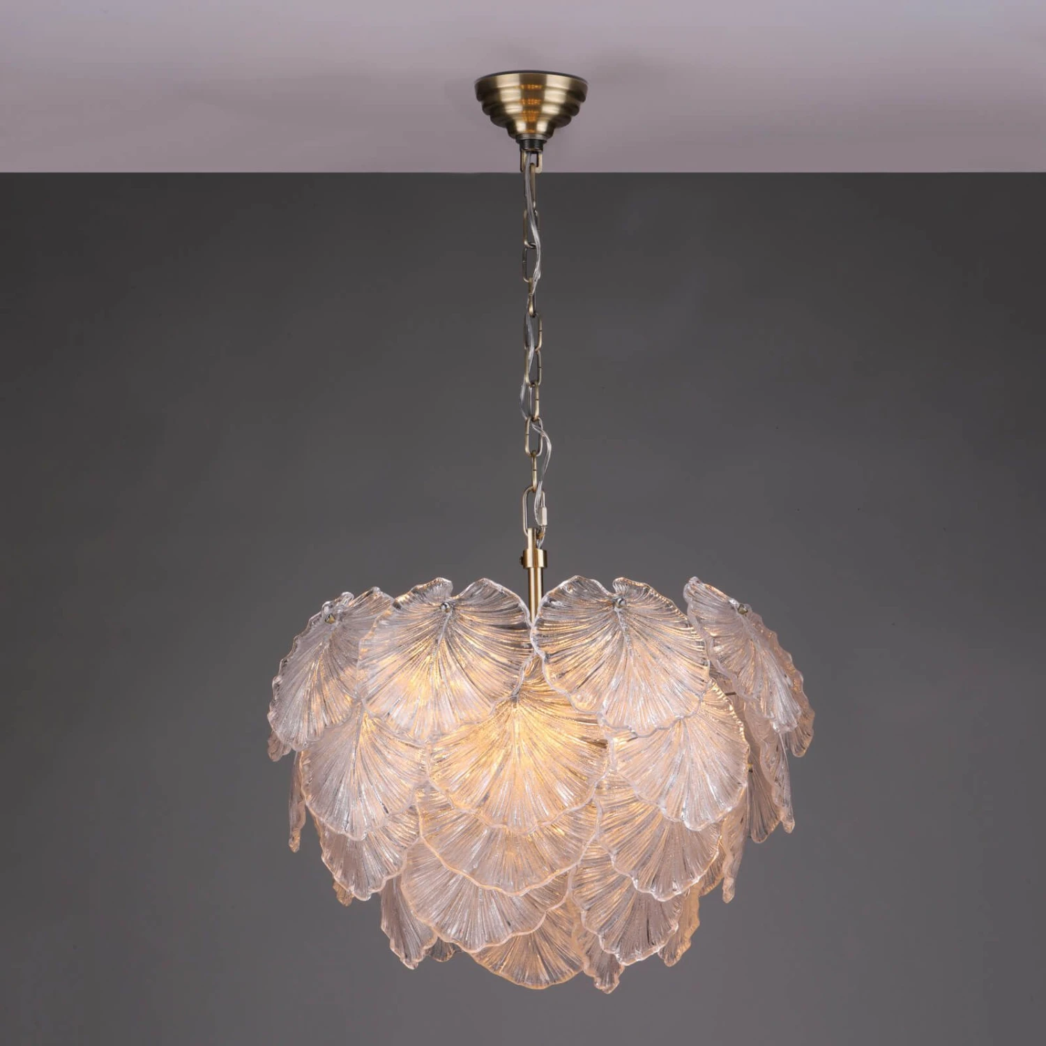 Courtney 10 Light Pendant Textured Glass And Antique Brass - Image 5