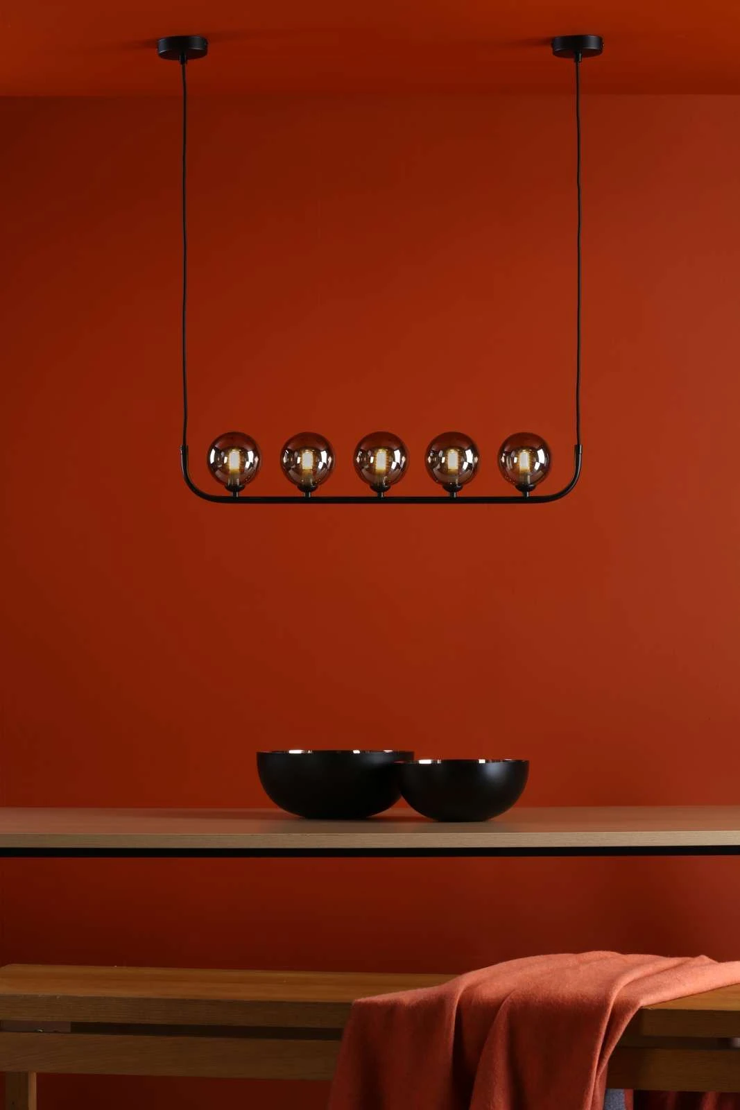 Cradle 5 Light Bar Pendant Matt Black With Smoked Glass - Image 4