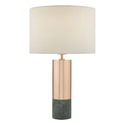 Digby Table Lamp Copper & Green Marble With Shade