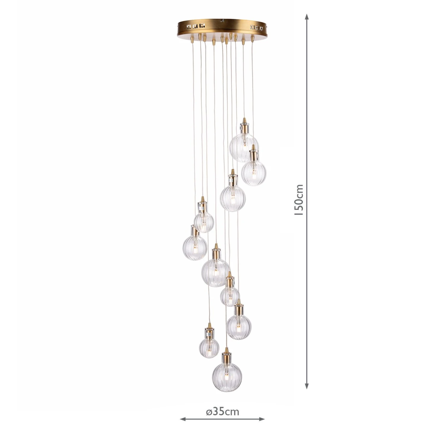 Dita 10 Light Cluster Pendant Brass & Glass - Image 5