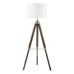 Easel Tripod Floor Lamp Dark Wood Antique Brass With Shade