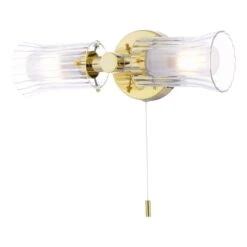 Elba Bathroom 2 Light Wall Light Polished Gold Glass IP44