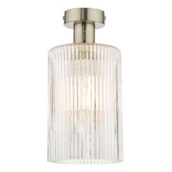 Emerson Semi Flush Antique Chrome Cylinder Ribbed Glass