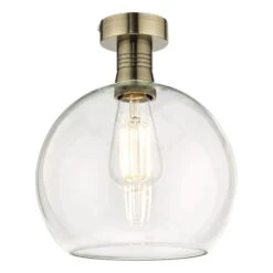 Emerson Semi Flush Antique Brass Round Clear Glass
