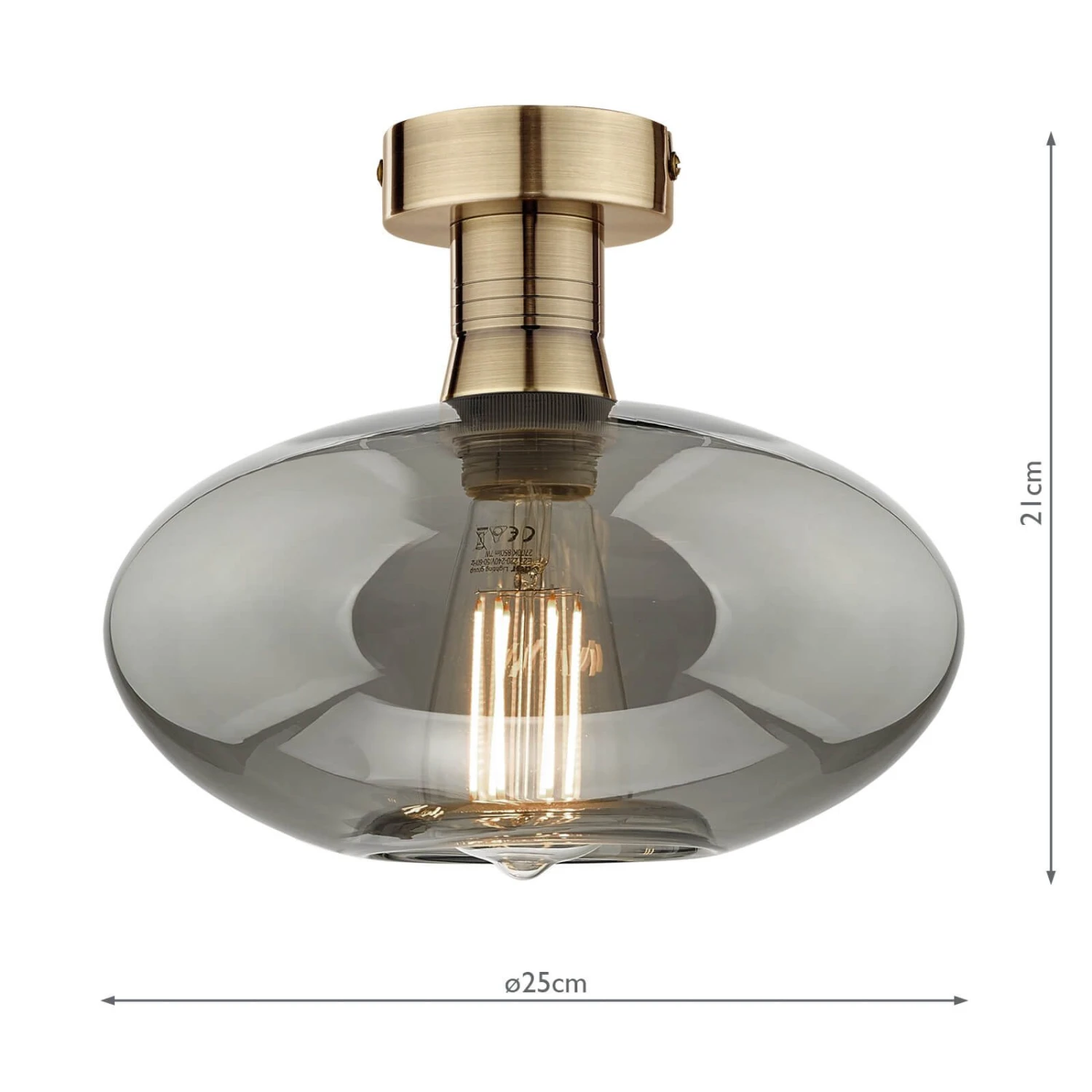 Emerson Semi Flush Antique Brass Smoked Glass - Image 3