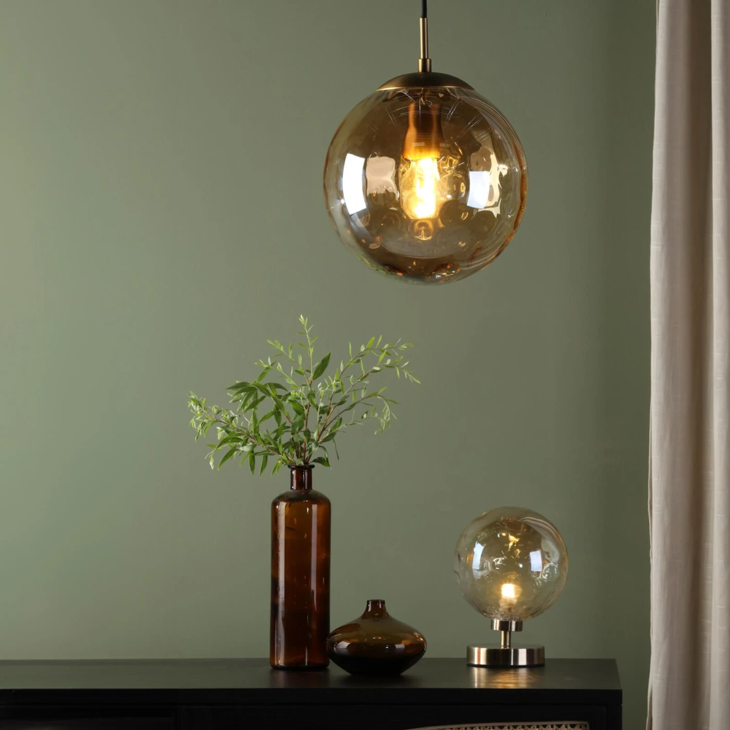 Esben Table Lamp Antique Brass Amber Dimpled Glass - Image 3