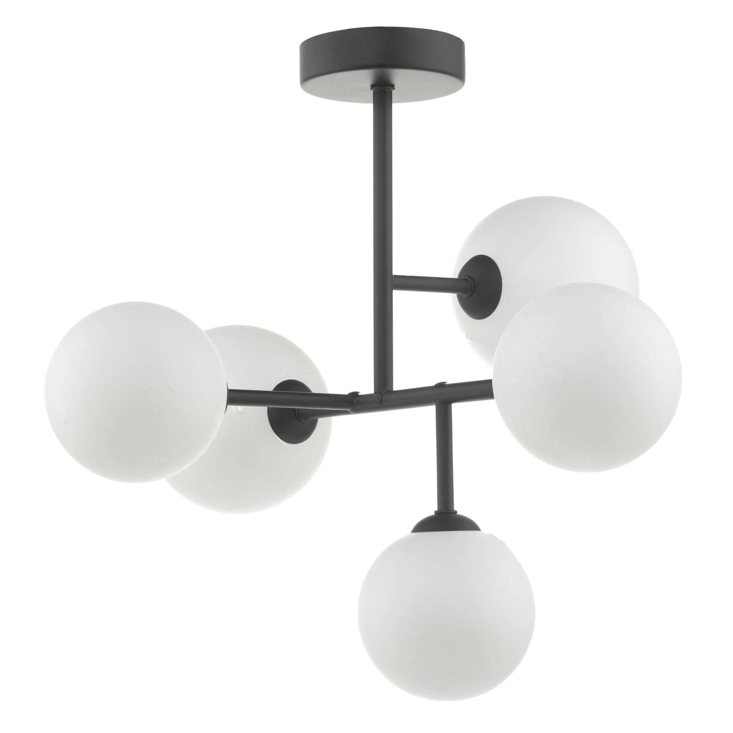 Euan 5 Light Semi Flush Black & Opal Glass - Image 2