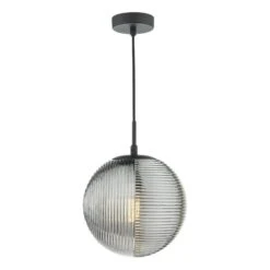 Evander Single Pendant Matt Black And Smoked Glass