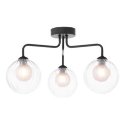 Feya 3 Light Semi-Flush Matt Black & Clear/Opal Glass