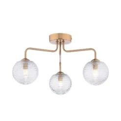 Feya 3 Light Semi-Flush Antique Bronze & Ribbed Glass
