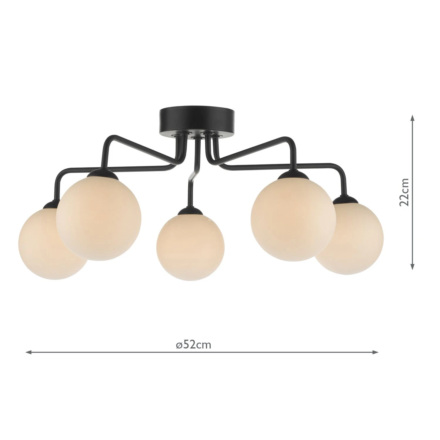 Feya 5 Light Semi Flush Matt Black Opal Glass - Image 5