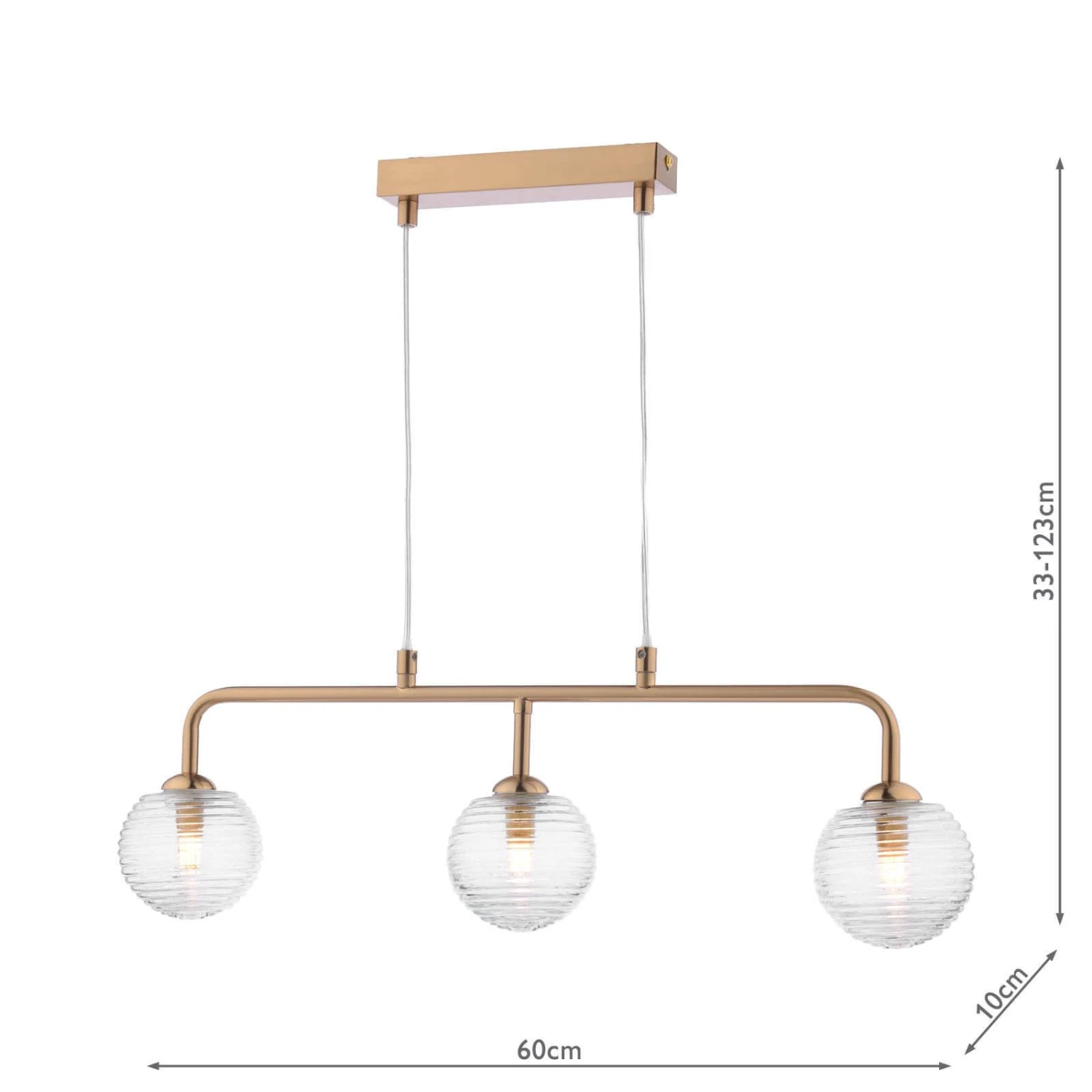 Feya 3 Light Bar Pendant Antique Bronze & Ribbed Glass - Image 3