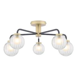 Gibbs 5 Light Semi-Flush Antique Brass & Glass