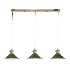 Hadano 3 Light Brass Suspension With Olive Green Shades