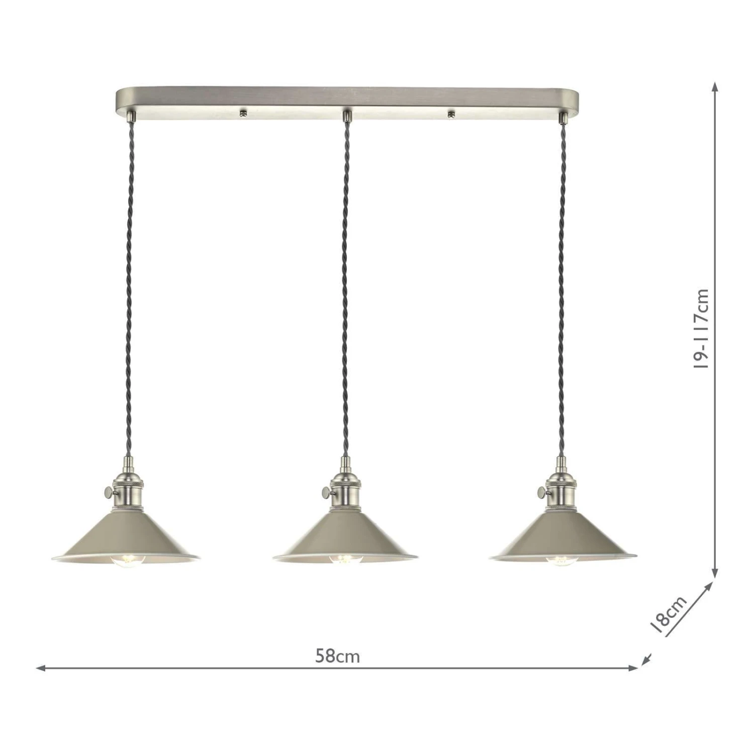 Hadano 3 Light Antique Chrome Suspension With Cashmere Shades - Image 3