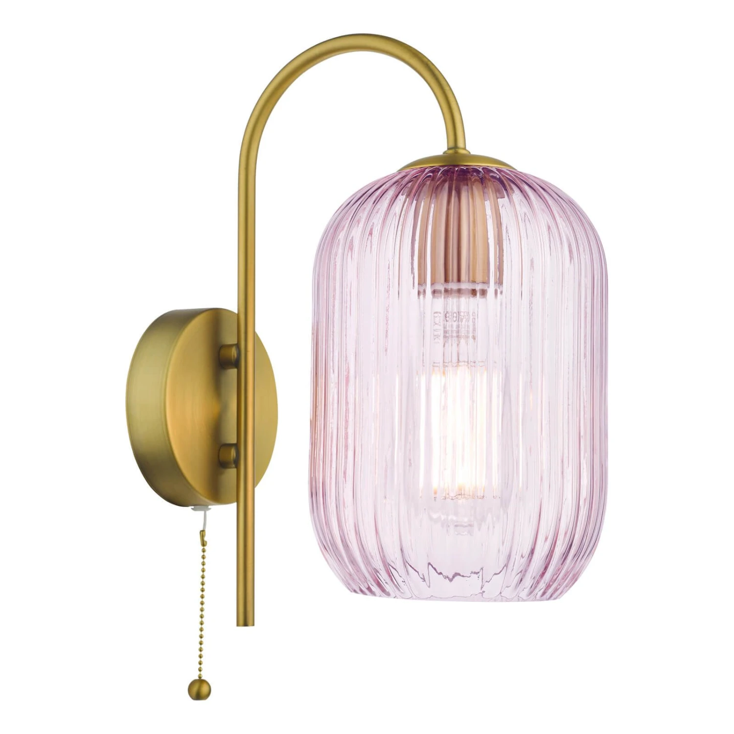 Idra Wall Light Aged Bronze And Pink Ribbed Glass