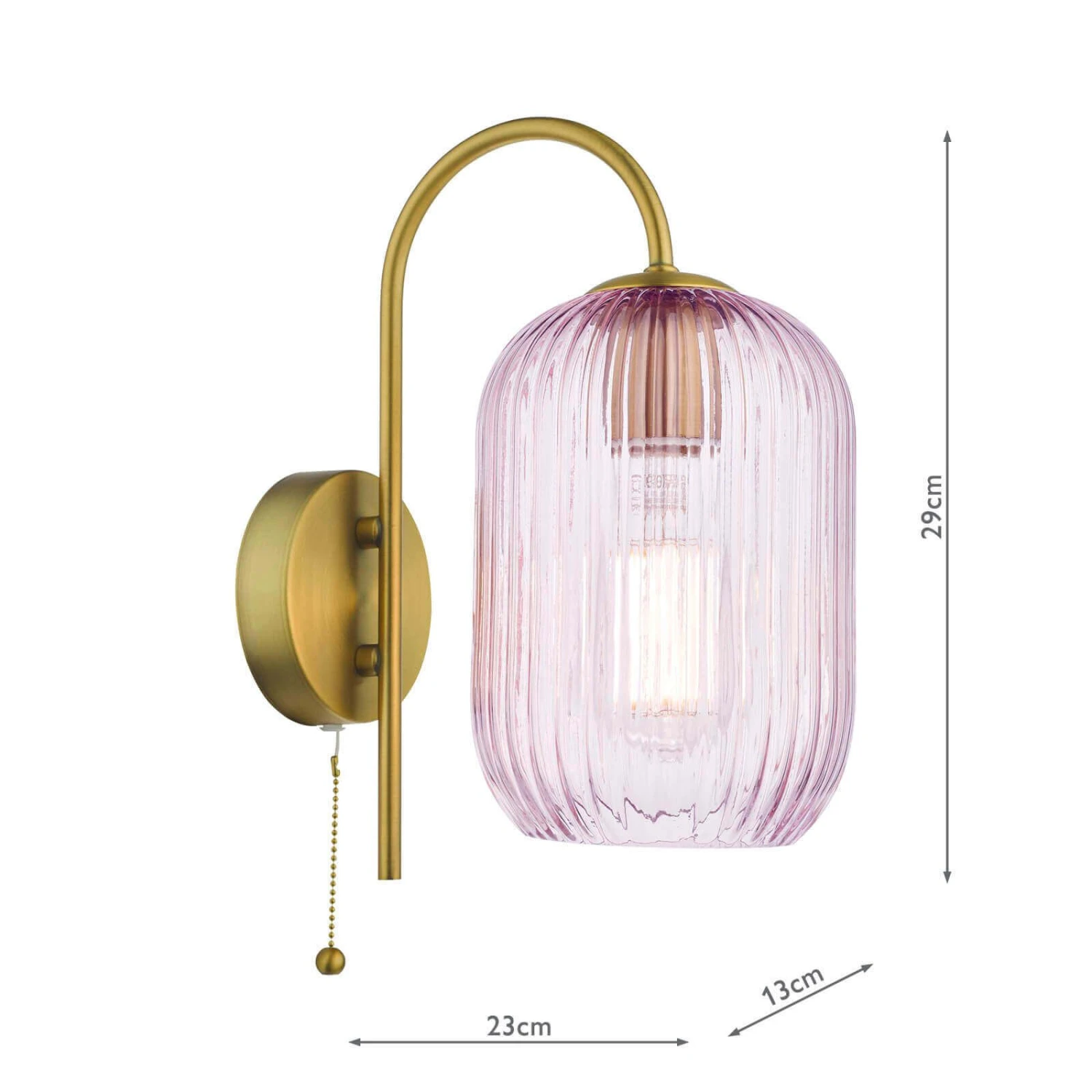 Idra Wall Light Aged Bronze And Pink Ribbed Glass - Image 5
