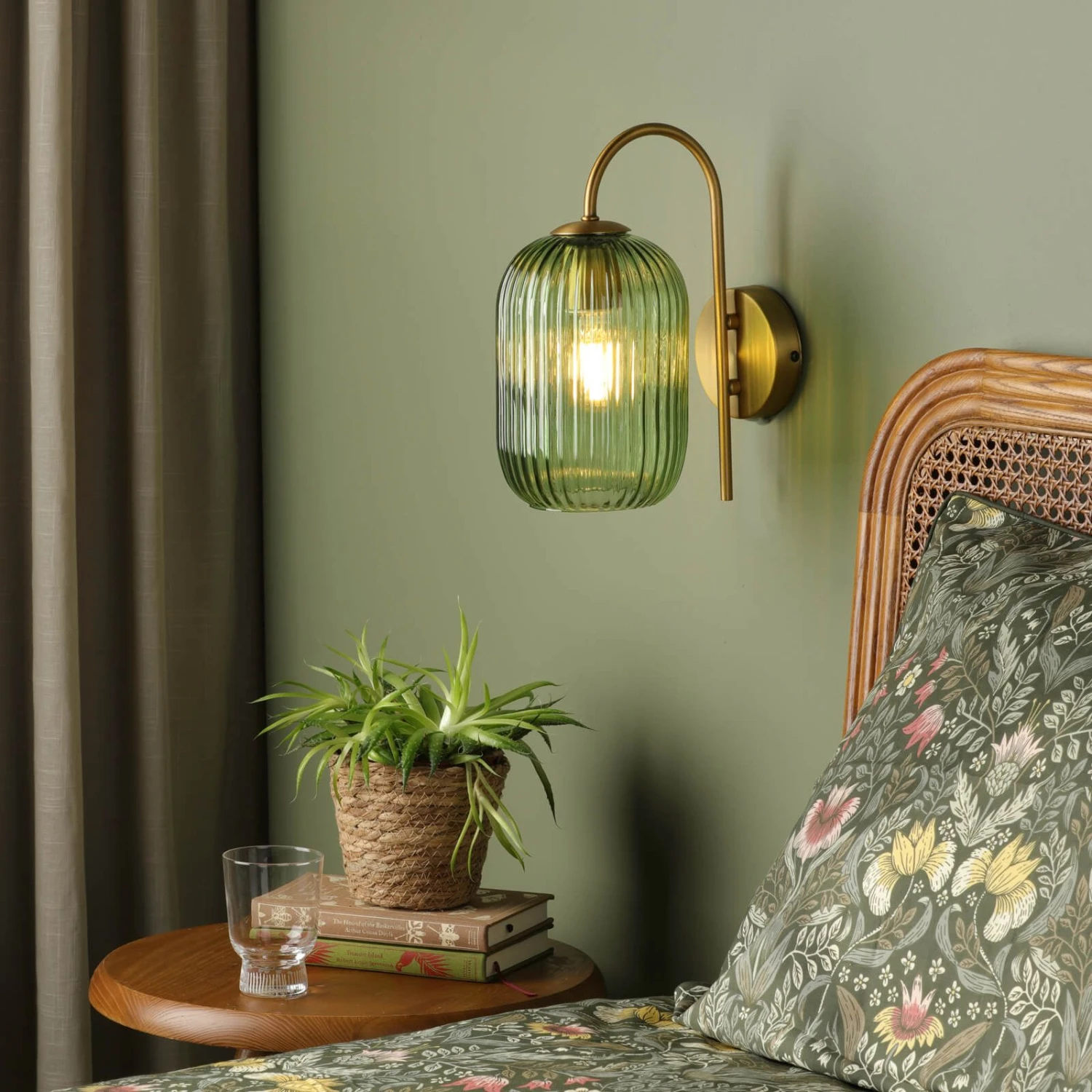 Idra Wall Light Aged Bronze And Green Ribbed Glass - Image 3