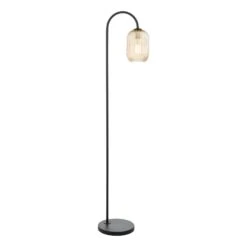 Idra Floor Lamp Matt Black And Champagne Ribbed Glass