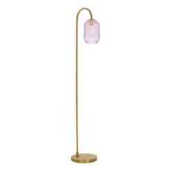 Idra Floor Lamp Aged Bronze And Pink Ribbed Glass