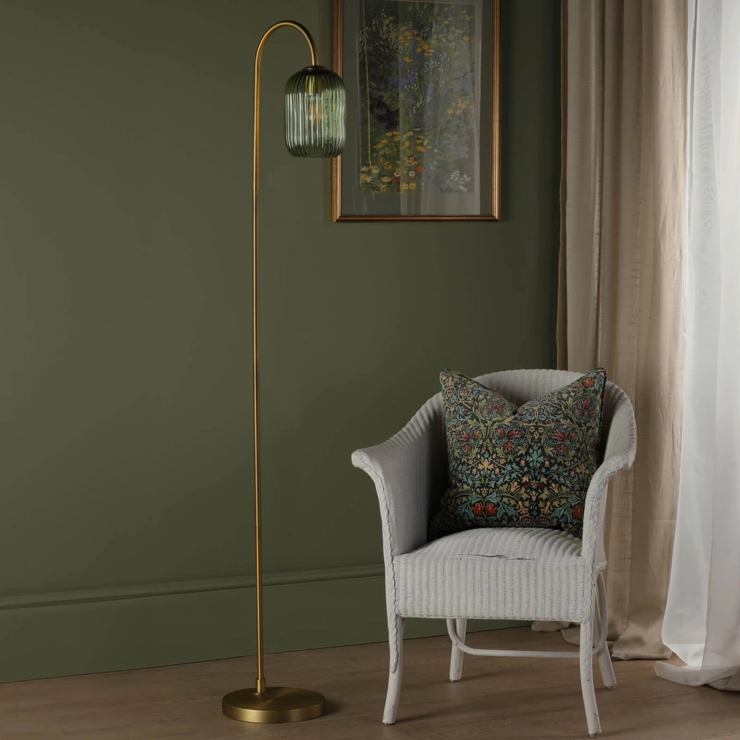 Idra Floor Lamp Aged Bronze And Green Ribbed Glass - Image 4