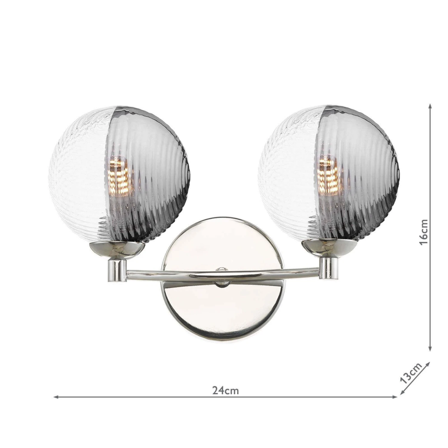 Izzy 2 Light Wall Light Polished Chrome & Smoked/Clear Ribbed Glass - Image 2