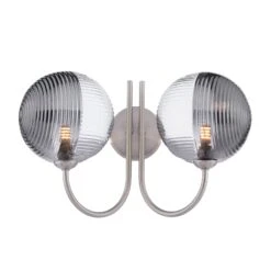 Jared 2 Light Wall Light Satin Nickel & Smoked/Clear Ribbed Glass