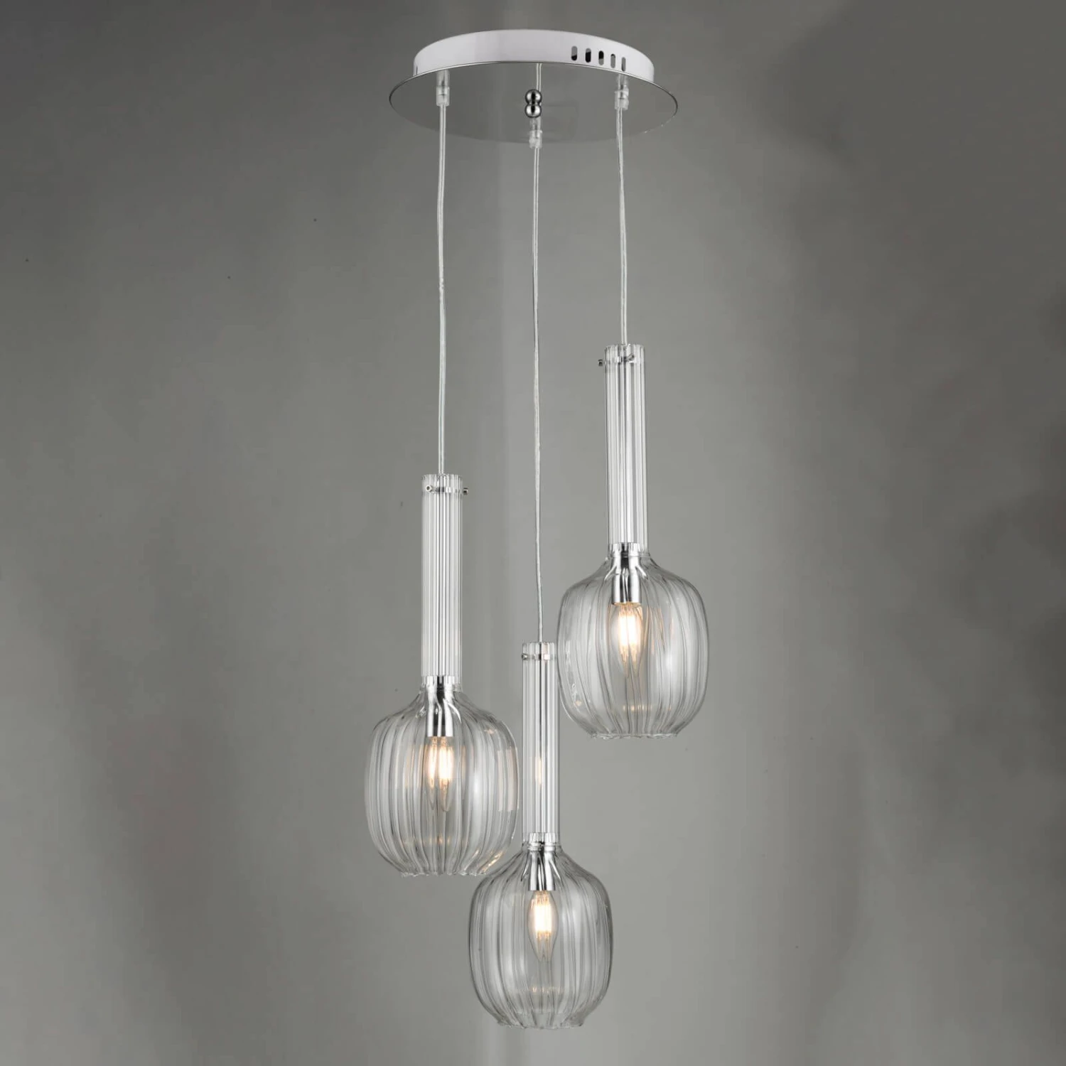 Kasha 3 Light Cluster Pendant Polished Chrome Glass - Image 3