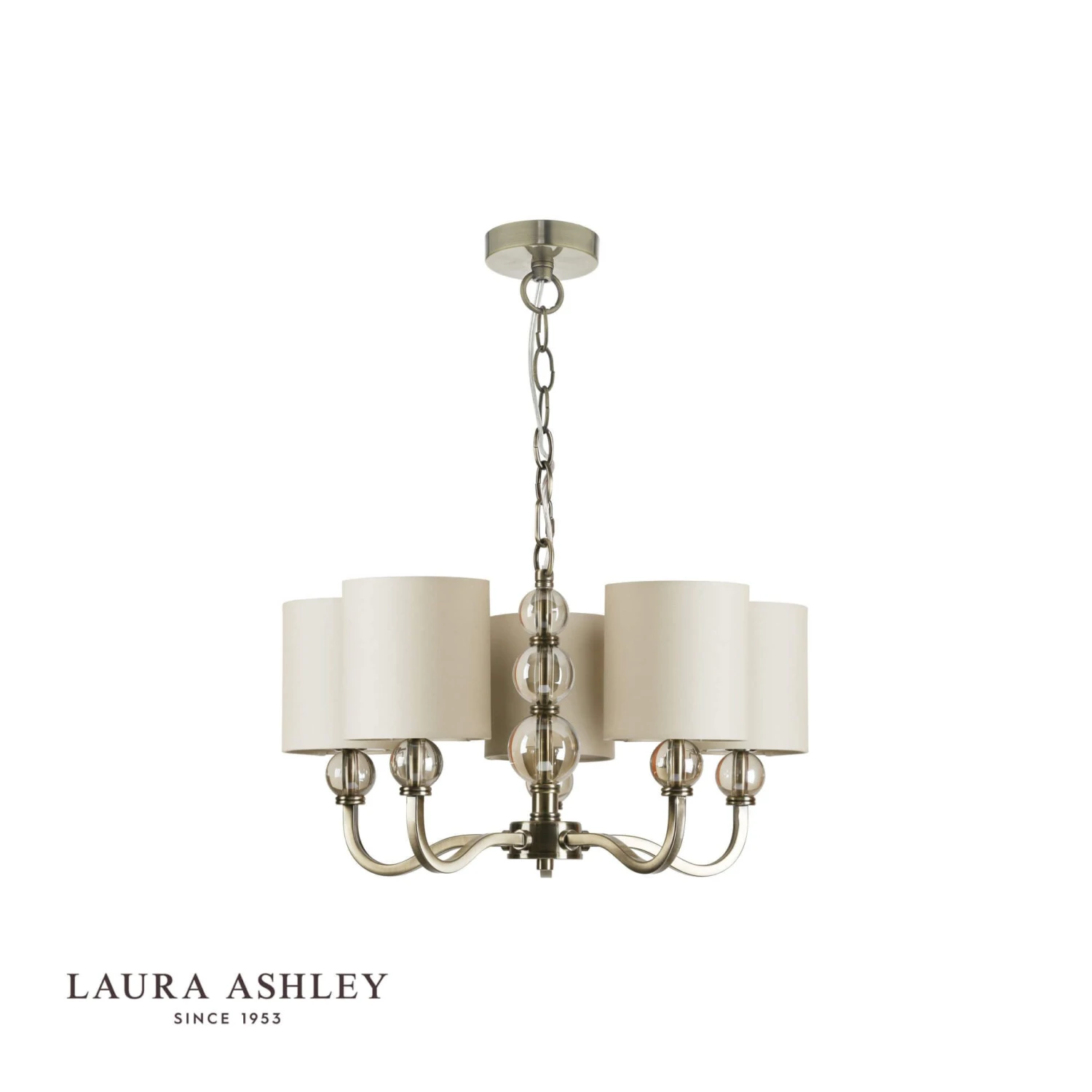 Laura Ashley Selby 5lt Chandelier Antique Brass Amber Glass With Shades - Image 2