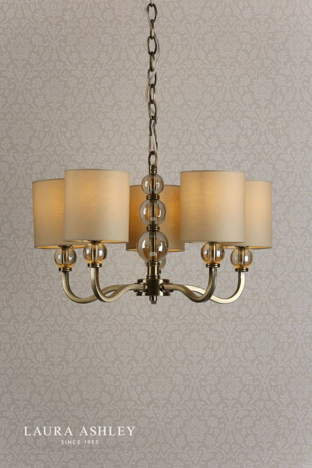 Laura Ashley Selby 5lt Chandelier Antique Brass Amber Glass With Shades - Image 3