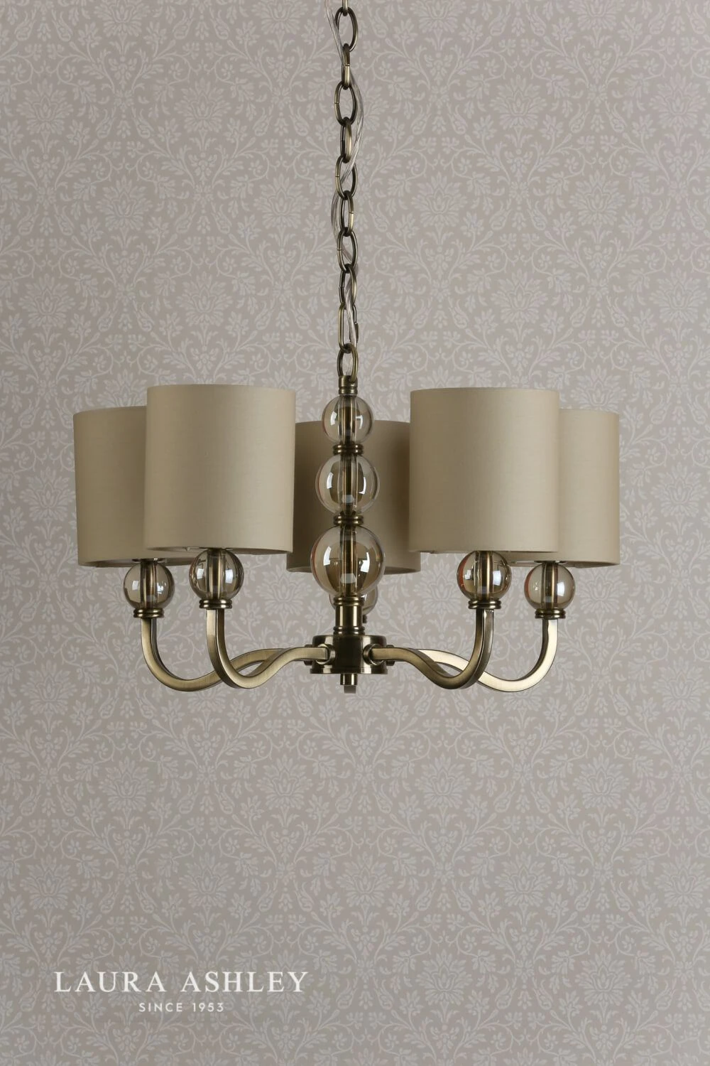 Laura Ashley Selby 5lt Chandelier Antique Brass Amber Glass With Shades - Image 4