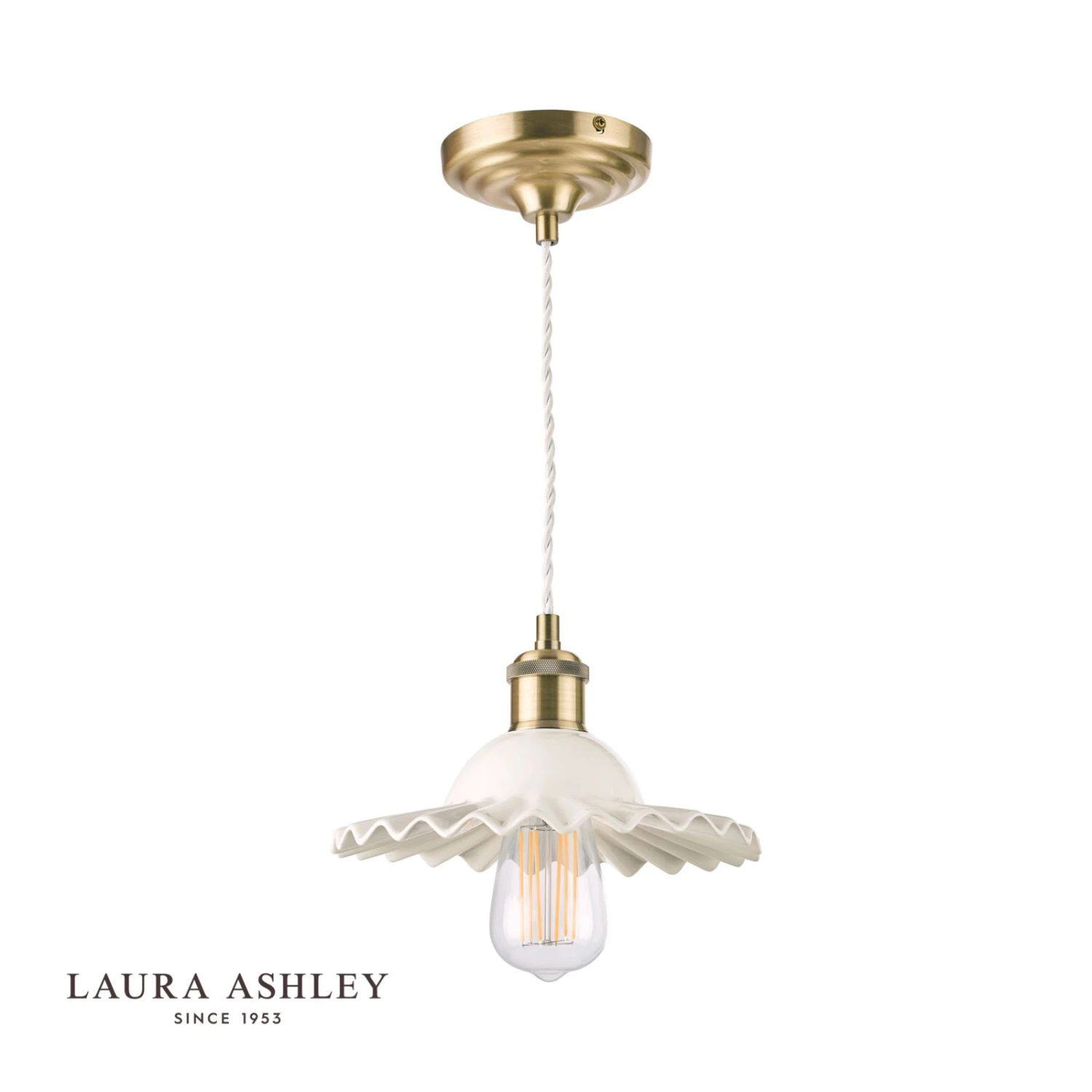 Laura Ashley Beca Small Pendant White Ceramic Antique Brass - Image 2