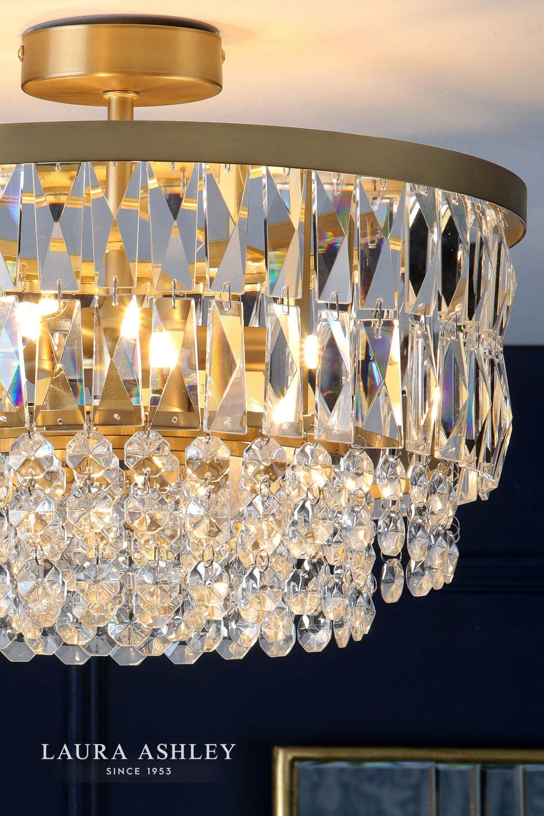 Laura Ashley Rhosill 3 Light Semi Flush Glass & Antique Brass - Image 7