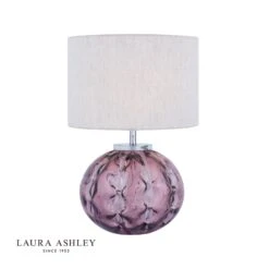 Laura Ashley Elderdale Table Lamp Pink Glass & Polished Chrome With Shade