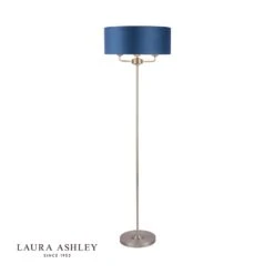 Laura Ashley Sorrento 3 Light Floor Lamp Matt Antique Brass & Blue Shade