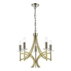 Lyon 5 Light Armed Fitting Antique Brass Crystal