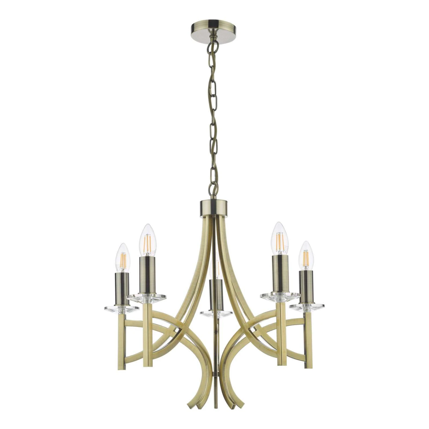 Lyon 5 Light Armed Fitting Antique Brass Crystal - Image 2
