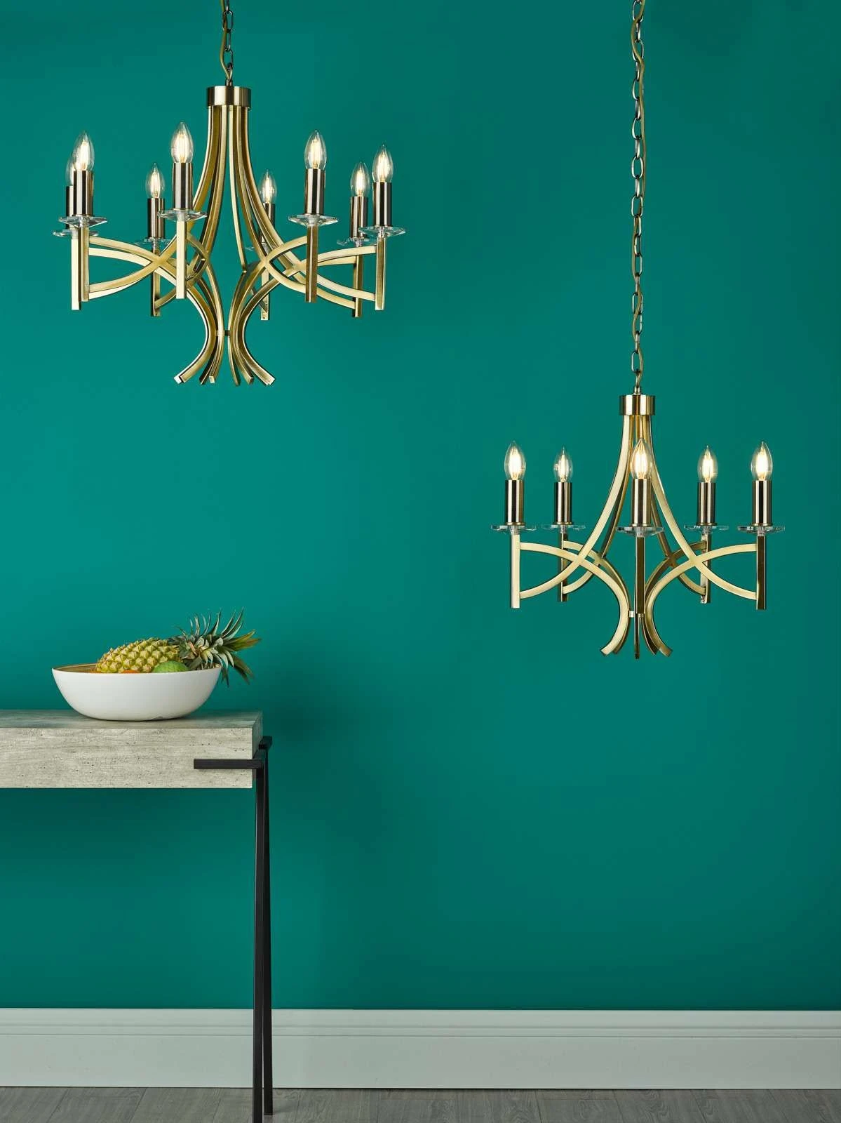 Lyon 5 Light Armed Fitting Antique Brass Crystal - Image 6