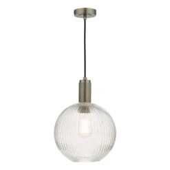 Nikolas Pendant Antique Chrome Ribbed Round Glass