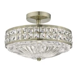 Olona 3L Light Semi Flush Antique Brass Crystal Beads And Glass Diffuser