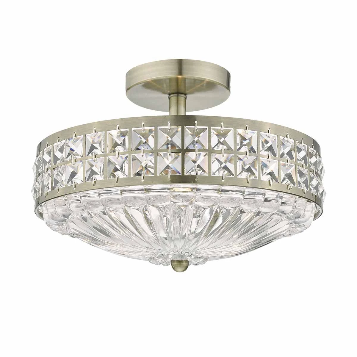 Olona 3L Light Semi Flush Antique Brass Crystal Beads And Glass Diffuser - Image 4