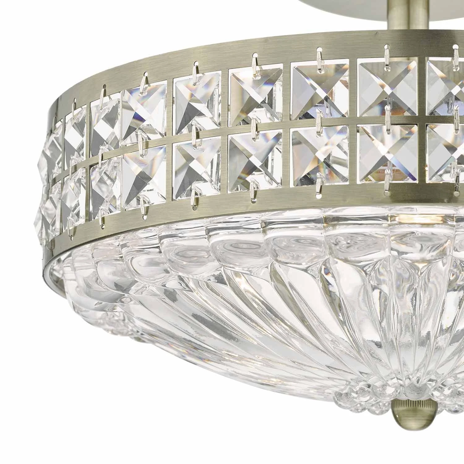 Olona 3L Light Semi Flush Antique Brass Crystal Beads And Glass Diffuser - Image 3