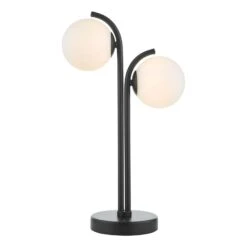 Orlena 2 Light Table Lamp Matt Black And Opal Glass