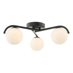 Orlena 3 Light Flush Matt Black And Opal Glass