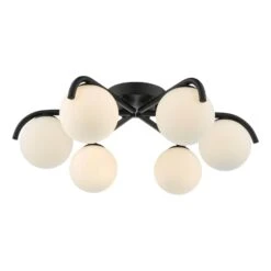 Orlena 6 Light Flush Matt Black And Opal Glass