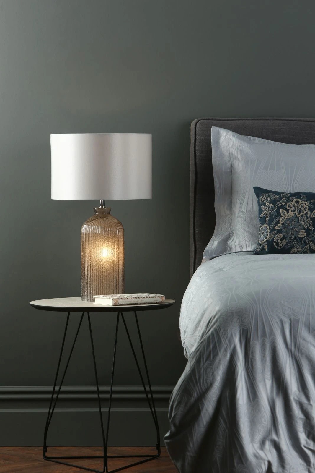 Pamplona Dual Light Table Lamp Grey Glass With Shade - Image 4